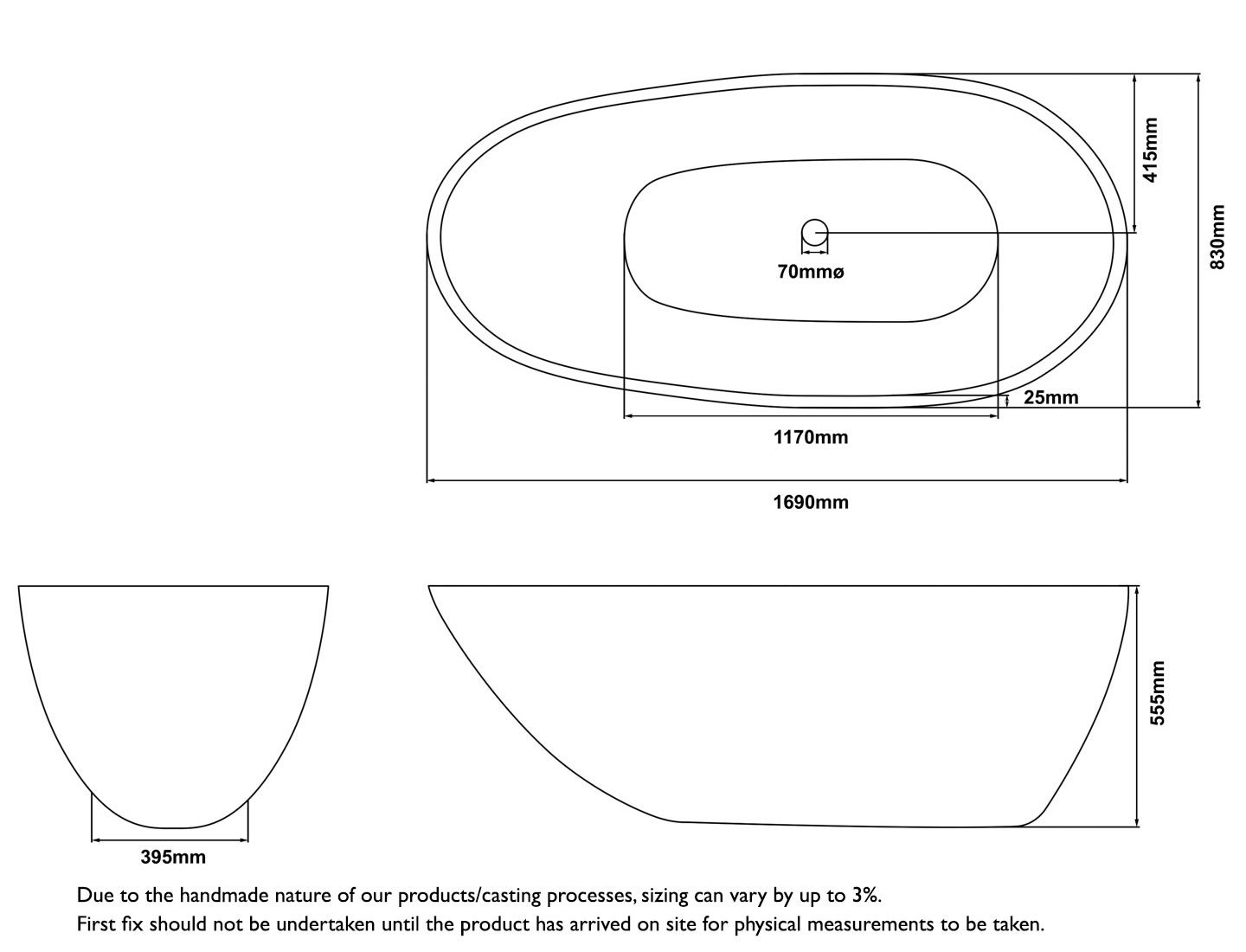 Pendine Fabricated White Marble Bath Measurements