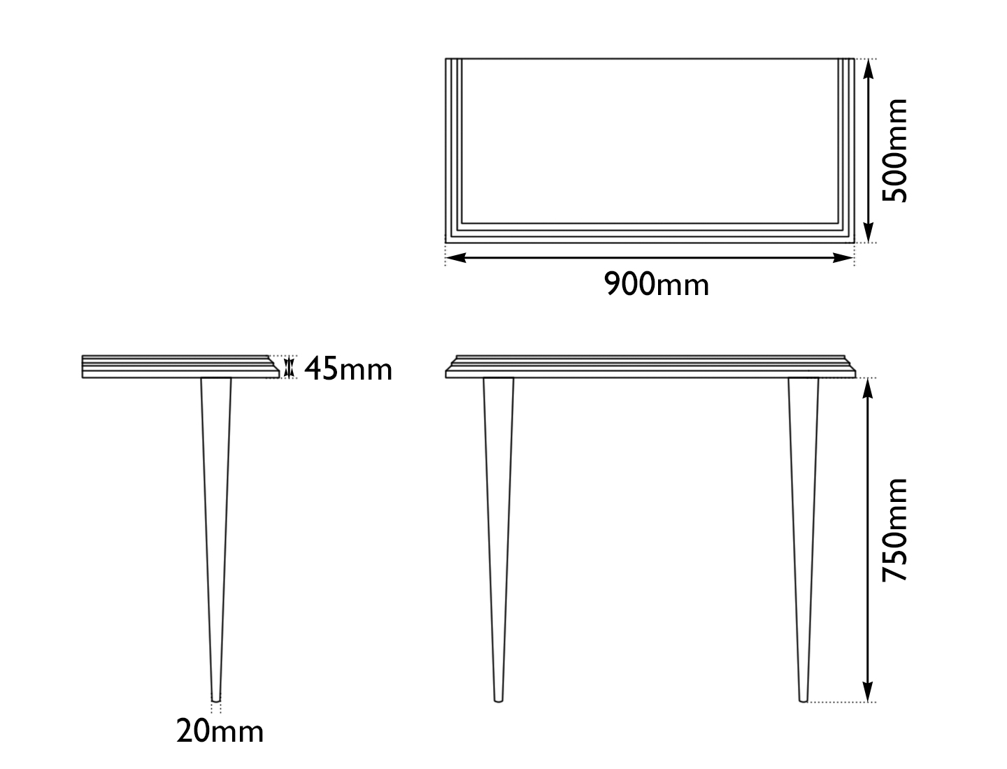 White Marble Vanity Top B With Nickel Taper Legs Measurements