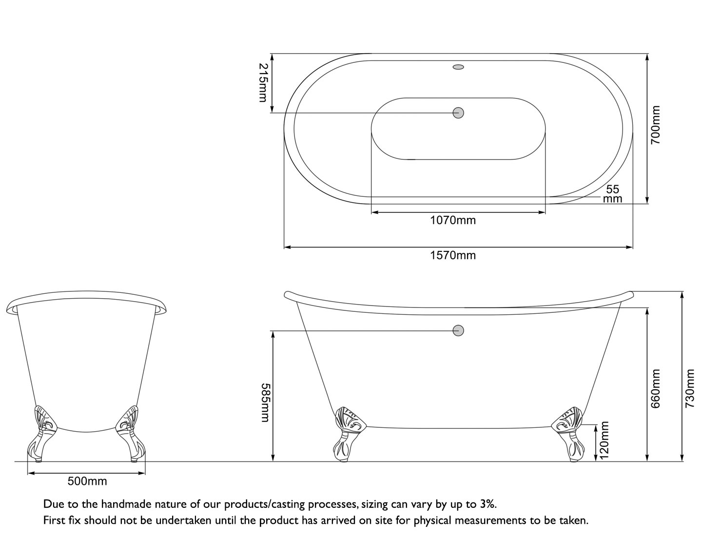 Luca Cast Iron Bath Measurements